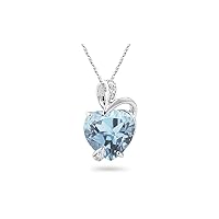 0.02 Cts Diamond & 1.92-2.18 Cts 9 mm Heart shape Aquamarine Heart Pendant in 14K White Gold