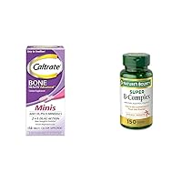 Minis 600 Plus D3 Plus Minerals Calcium and Vitamin D Supplement Tablets & Nature's Bounty Super B Complex with Vitamin C & Folic Acid, Immune & Energy Support, 150 Table
