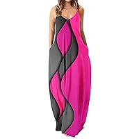 Summer Maxi Dresses for Women 2023 Spaghetti Strap Sleeveless Floral Casual Loose Hawaiian Beach Dresses with Pockets
