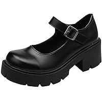 Women's Platform Mary Janes Chunky Heel Ankle Strap Uniform Dress Shoes Heeled Gothic Lolita Oxfords