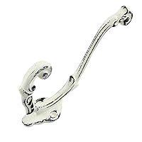 Indian Shelf 3 Pack Double Prong Rustic Iron Coat Hooks Heavy Duty Cast Iron Cream Wall Hooks for Coat Hat, Keys, Clothes, Mugs Decorative Hooks for Hanging