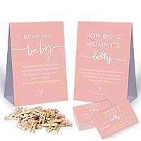 2 Rustic Baby Shower Games-Don't Say Baby And How Big Is Mommy's Belly Games,Fun Baby Shower Games for Adults,Baby Shower Decorations,2 Sign & 50 Mini Clothespins & 50 Cards Set-Z2