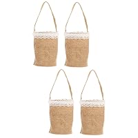 ERINGOGO 4 Pcs Burlap Bag Rustic Wedding Flower Girl Baskets for Weddings Burlap Candy Storage Case Burlap Flower Basket Burlap Flower Bucket Wall Hanging Basket Vintage Linen Banquet