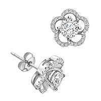 3/4 CT Round Cubic Zirconia Delicate Flower Fashion Stud Earrings 14k White Gold Finish