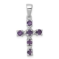 925 Sterling Silver Polished Prong set Rhodium Amethyst and Diamond Religious Faith Cross Pendant Necklace Measures 23x11mm Wide Jewelry for Women