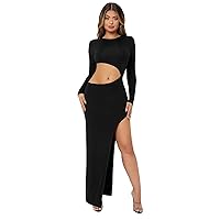 Verdusa Women's Cut Out Long Sleeve Split Thigh Bodycon Maxi Dress