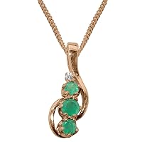 Solid 9ct Rose Gold Natural Emerald & Cubic Zirconia Womens Pendant & Chain Necklace - Choice of Chain lengths