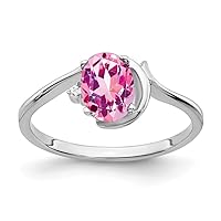 Solid 14k White Gold 7x5mm Oval Pink Sapphire Diamond Engagement Ring (.01 cttw.)