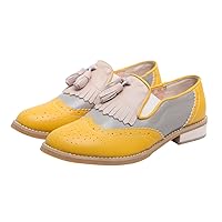 CrazycatZ Women's Leather Oxford Shoes Perforated Lace up Wingtip Colorful Leather Oxfords Vintage