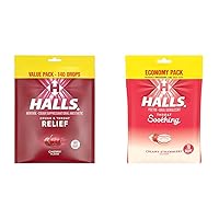 Halls Relief Cherry Cough Drops Value Pack 140 Drops Creamy Strawberry Throat Drops Economy Pack 70 Drops