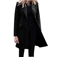 Women's Notched Lapel Pea Coat Single Breasted Trench Coat Mid Long Overcoats Winter Long Blazer Jackets Outerwear