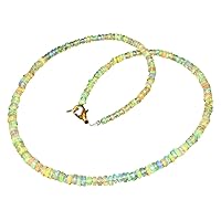 925 Sterling Silver 3mm to 4mm Natural Ethiopian Welo Fire Opal Faceted Rondelle Gemstone Beads Necklace For Women | AAA Quality Opal Beads | 18 Inch Opal Necklace | Opal Jewelry