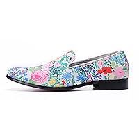 Mens Casual Flats Slip On Ultra-Lightweight Classic Tuxedo Floral Print Walking Travel Leisure Comfortable Driving Loafers