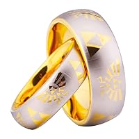 The Legend of Zelda Ring- Crest and Triforce Ring Tungsten Carbide Wedding Bands Ring-FREE Custom Engraving