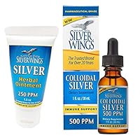 Natural Path Silver Wings Supplements Bundle - Colloidal Silver 500 ppm (1 oz / 30 ml) Immune Support Plus Herbal Ointment 250 ppm (1.5 oz)