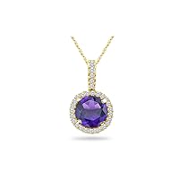 February Birthstone - Diamond Accented Amethyst Solitaire Pendant AAA Round Shape in 14K Yellow Gold Available from 5mm - 9mm