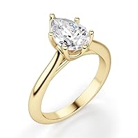 10K Solid Yellow Gold Handmade Engagement Ring 1 CT Pear Cut Moissanite Diamond Solitaire Wedding/Bridal Ring for Womens/Her, Engagement Gift for Her