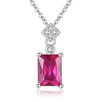 Cubic Ruby Necklace Red Corundum Pendant 925 Sterling Silver Chain Necklace with Gift Box