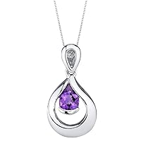PEORA Sterling Silver Raindrop Solitaire Pendant Necklace for Women in Various Gemstones, Teardrop Pear Shape 7x5mm, with 18 inch Italian Chain