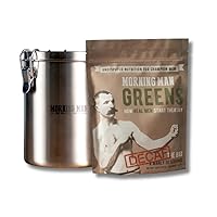 Greens Powder Decaf, Probiotic Superfood Smoothie Mix with Digestive Enzymes for Gut Health, Caffeine Free 30 Servings + Military-Inspired Man Can Container