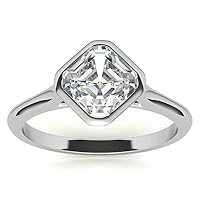 Mois 1 CT Asscher Colorless Moissanite Engagement Ring, Wedding/Bridal Ring Set, Solitaire Halo Style, Solid Gold Silver Vintage Antique Anniversary Promise Ring Gift for Her