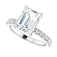 2 CT Emerald Cut Colorless Moissanite Engagement Ring, Wedding/Bridal Ring Set, Solitaire Halo Style, Solid Sterling Silver Vintage Antique Anniversary Bridal Ring Gifts for Her