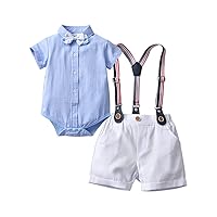 IDOPIP Baptism Outfits for Boys Baby Clothes Gentleman Formal Suit Bowtie Romper Suspender Shorts 4PCS Birthday Tuxedo Outfit
