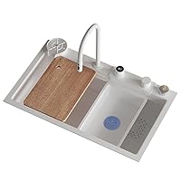 Kitchen white sink rain sink household washing basin single tank 304 stainless steel nano multi-functional large single tank (27 * 18 * 9inches)