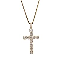 Baguette Cross Men Women 925 Italy Gold Finish Iced Silver Charm Ice Out Pendant Stainless Steel Real 2 mm Rope Chain Necklace, Mens Jewelry, Iced Pendant, Rope Necklace 16