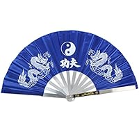 Kung Fu Tai Chi Double Dragon Stainless Steel Rib Taiji Fan Blue