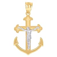 10k Two tone Gold Mens Crucifix Nautical Ship Mariner Anchor Religious Charm Pendant Necklace Measures 34.1x19mm Wide Jewelry Gifts for Men