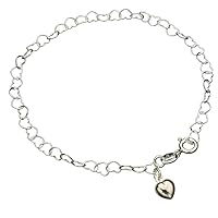 Sterling Silver Heart Link Charm Nickel Free Chain Bracelet Italy, 7.5