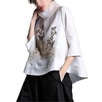 Women's Embroidered Shirt Loose Tulle Stand Collar Vintage Top
