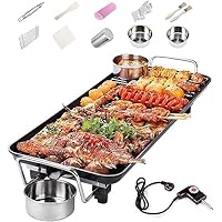 Teppanyaki Griddle Electric, Electric Griddle Nonstick 1400-1700W Large Pancake Griddle Electric Teppanyaki Table Top for Family Camping, 5-Level Control, Black,Medium+Ten Accessories