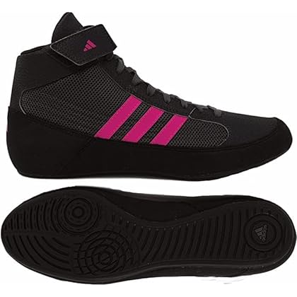 adidas Men's HVC Wrestling Shoes, Black/Charcoal/Hot Pink, 7