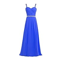 Women Pleated Chiffon Prom Dress Long Beaded Formal Evening Gowns