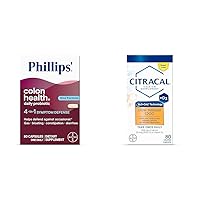 Phillips' Colon Health Daily Probiotic Capsules, 4-in-1 Symptom Defense & Citracal Slow Release 1200, 1200 mg Calcium Citrate and Calcium Carbonate Blend