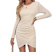 2024 Women's Sexy Slim Dress Solid Color Round Neck Long Sleeve Casual Stretch Knitted Tight Hip Wrap Dress