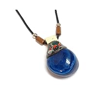 Large Tumbled Healing Gemstone Crystal Pendant Resin Chrysocolla Huayruro Seed Adjustable Necklace - Womens Fashion Handmade Jewelry Boho Accessories