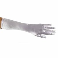 Showstopper Shiny Satin Elbow Length Gloves for Girls (White, 8-12)