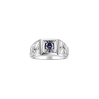 Rylos Men's Rings Designer Weave Band 7X5MM Oval Gemstone & Sparkling Diamond Ring - Color Stone Birthstone Rings for Men, Sterling Silver Rings in Sizes 8-13. Unique Mens Jewelry