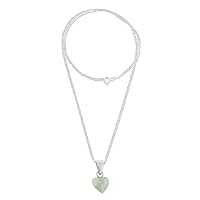 NOVICA Handmade Jade Pendant Necklace Heart from Guatemala .925 Sterling Silver 'Apple Green Symbol of Love'