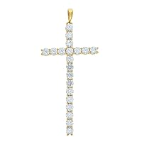 925 Sterling Silver Mens Yellow tone CZ Cubic Zirconia Simulated Diamond Cross Religious Pendant Necklace Charm Jewelry Gifts for Men