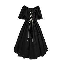 Medieval Halloween Renaissance Victorian Dress Woemns Flare Sleeve Off Shoulder Vintage Dresses Corset Patchwork Gown
