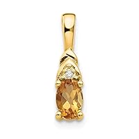 14k Yellow Gold Polished Diamond and Citrine Pendant Necklace Measures 16x4mm Wide Jewelry for Women