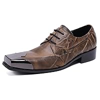 Mens Formal Dress Business Genuine Leather Lined Classic Metal Square Toe Lace Up Wedding Oxford Shoes