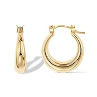PAVOI 14K Gold Plated Sterling Silver Posts Chunky Hoop Earrings for Women | Thick Lightweight Trendy Gold Hoops