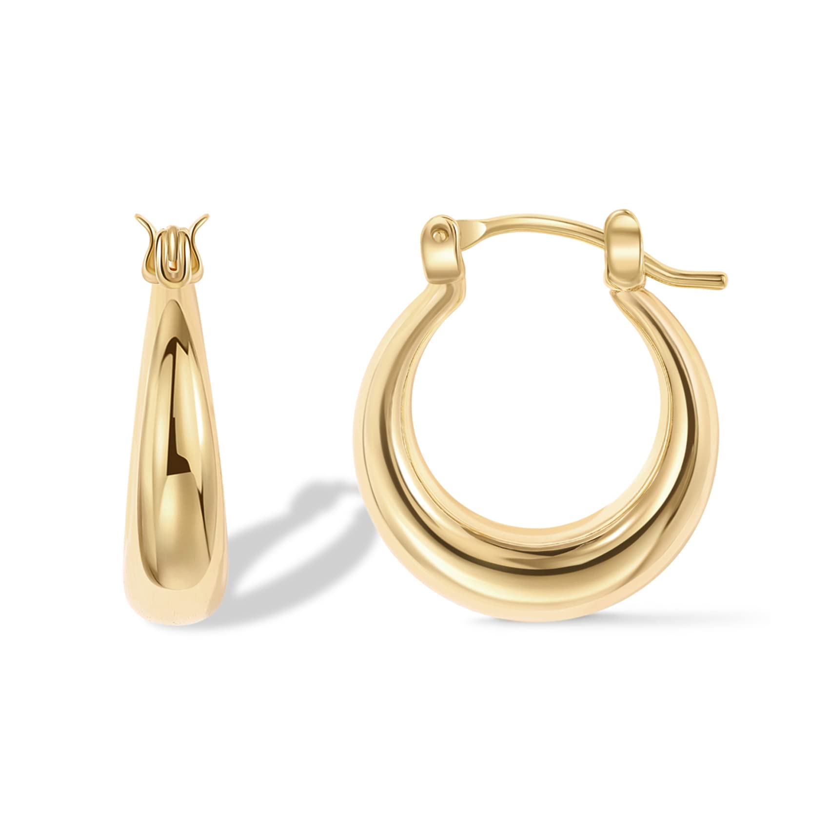 PAVOI 14K Gold Plated Sterling Silver Post Chunky Hoops | Thick Lightweight Gold Hoop Earrings for Women