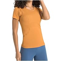 prettystern Women's Short Sleeve Crew Neck Sports T-Shirt Short Sleeve Shirt Figure-hugging Fit Breathable Running Yoga Top