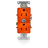 Leviton 5262-IG 15-Amp, 125 Volt, Industrial Series Heavy Duty Specification Grade, Duplex Receptacle, Straight Blade, Isolated Ground, Orange, SMALL